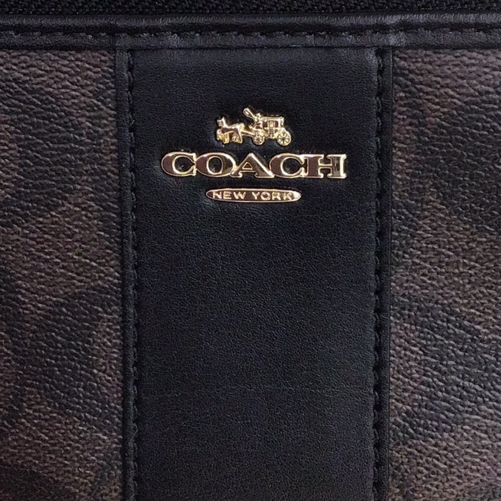 COACH BLACK/BROWN COACH ACCORDION ZIP WALLET IN SIGNATURE CANVAS - Picture 9 of 11